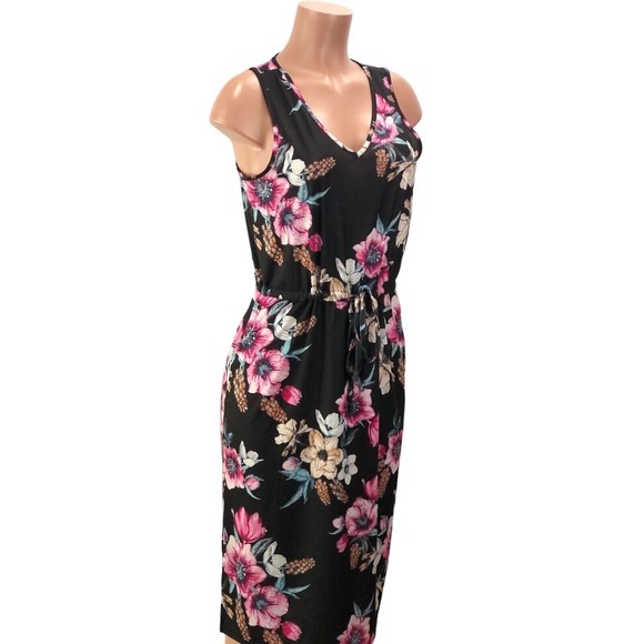 New WestLoop Floral  A-Line Drawstring Waist Short Knit Tank Dress Sz L -Bla… - Picture 4 of 12